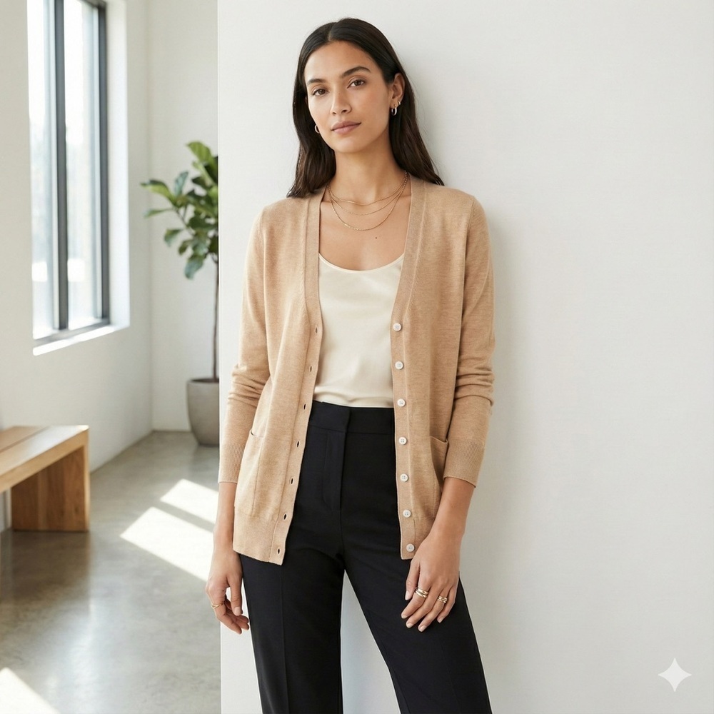 Banana Republic beige merino wool v neck cardigan - Small